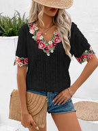 Women's Blouse with Floral Embroidery and Airy Sleeves