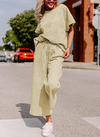 Women's Casual Jumpsuit Set in Soft Material with Elastic Waistband and Wide-Legged Pants
