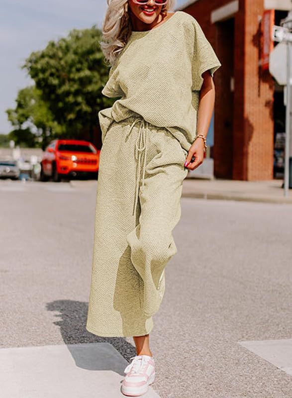 Women's Casual Jumpsuit Set in Soft Material with Elastic Waistband and Wide-Legged Pants