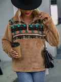 Women's Fleece Pullover with Zipper and Pattern
