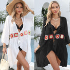 Women's Elegant Beach Cover-Up with Floral Crochet Pattern