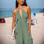 Casual Women's Jumpsuit with Deep Neckline and Pockets