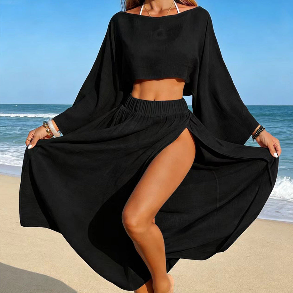 Women's Airy Maxi Skirt with Side Slits and Open Structure