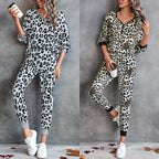 Women's Leopard Print Jogging Suit with Wide Waistband
