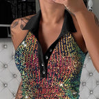 Women's Glittering Leopard Print Polo Shirt
