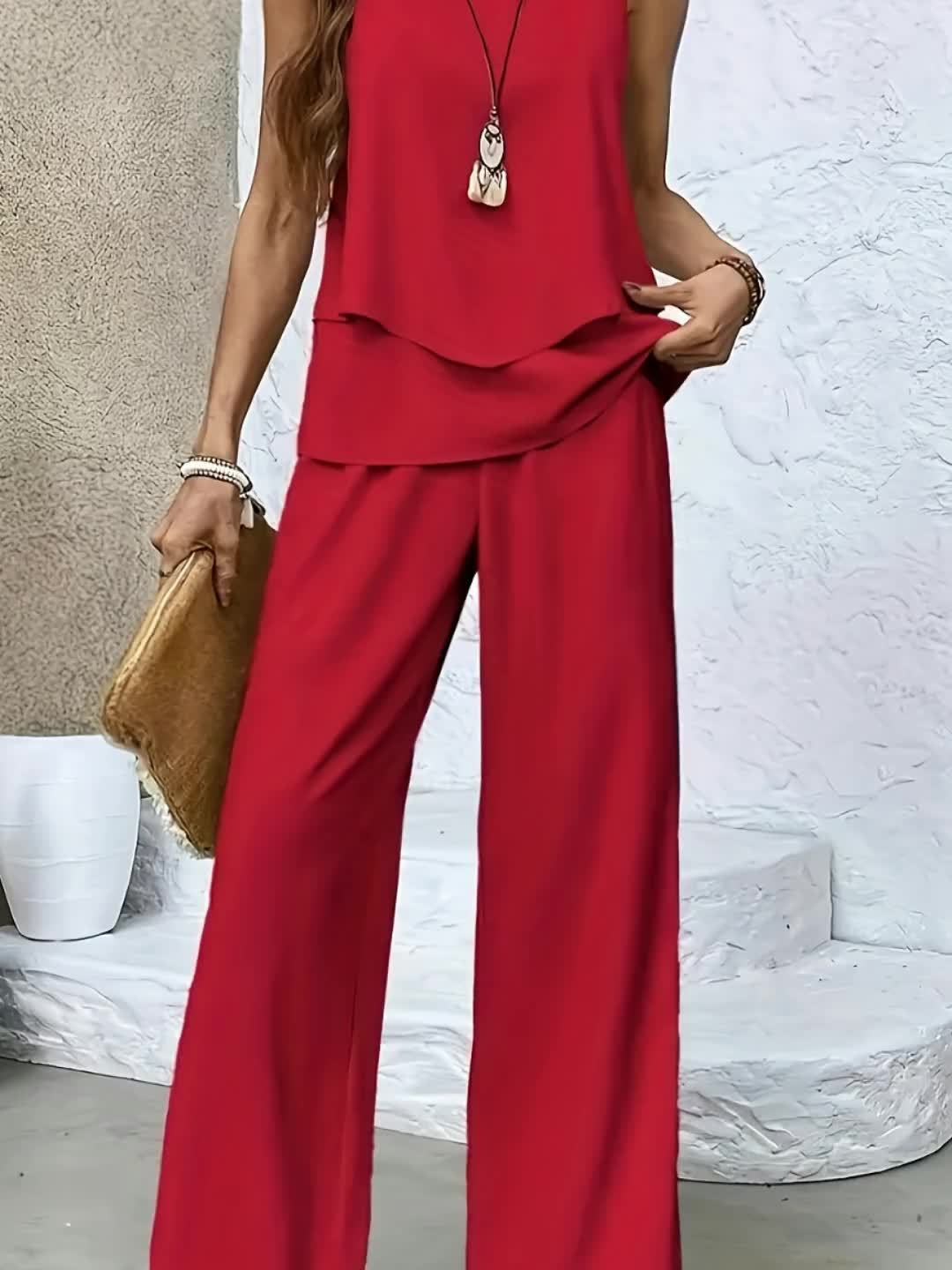 Women's Elegant Two-Piece Outfit with Flowing Cut and Wide-Leg Pants