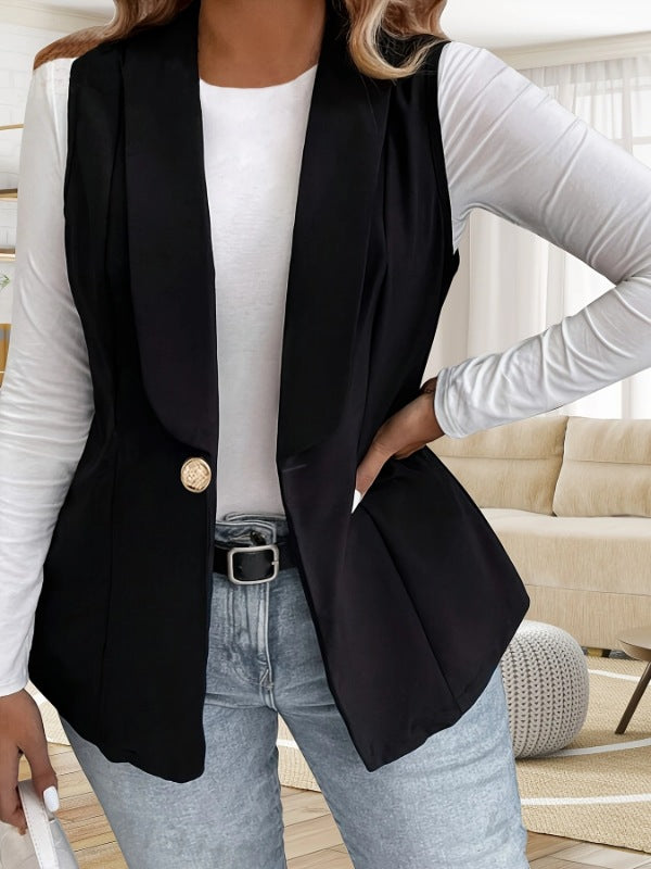 Women's Elegant Sleeveless Blazer Jacket with Decorative Button