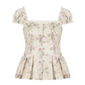 Women's Blouse with Floral Design and Ruffled Sleeves