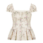 Women's Blouse with Floral Design and Ruffled Sleeves