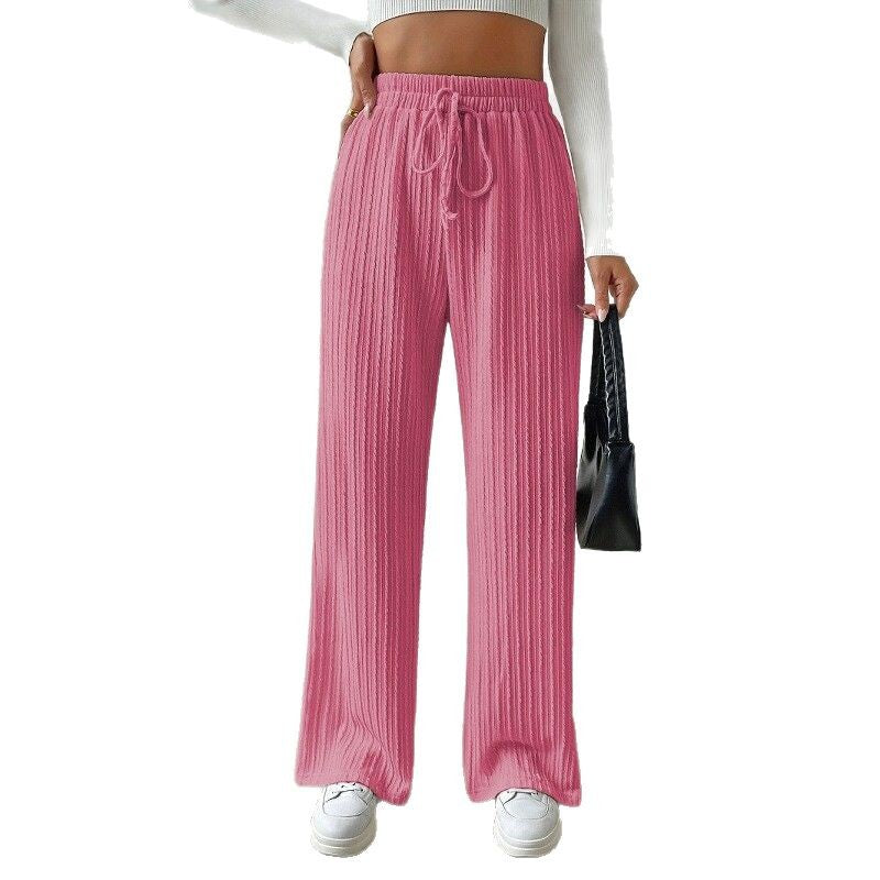 Women's Relaxed Knit Loungewear Set with High Waist and Wide Leg