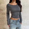 Women's Fitted Long-Sleeve Shirt with Textured Fabric and Wide Crew Neck