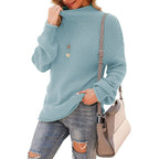 Women's Chunky Knit Sweater with High Collar and Textured Surface