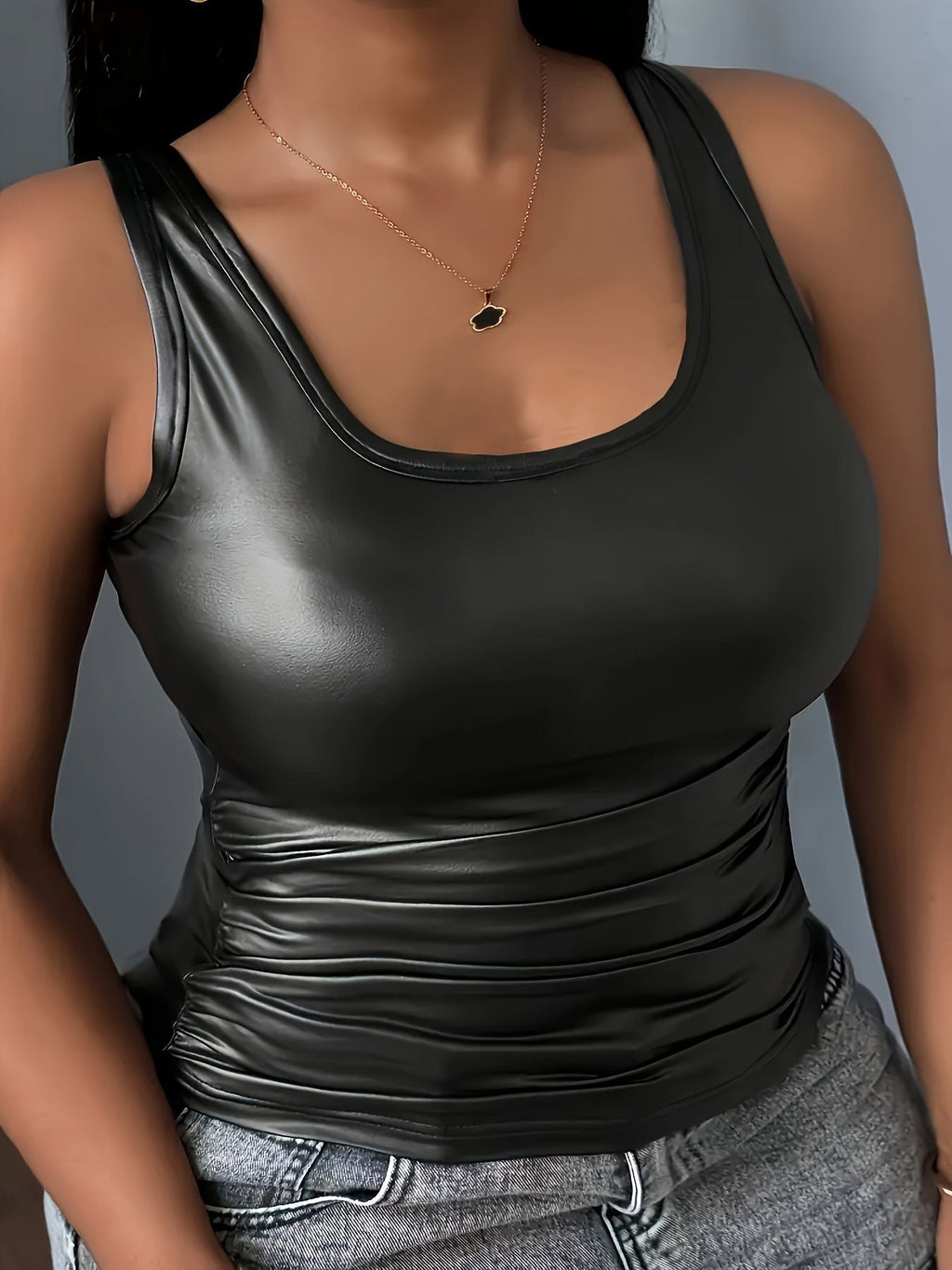 Women's Sleeveless Faux Leather Top
