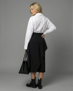 Women's Black Satin Midi Skirt with Side Slit