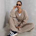 Women's Casual Sweat Set with Elastic Waistband and Modern Zipper