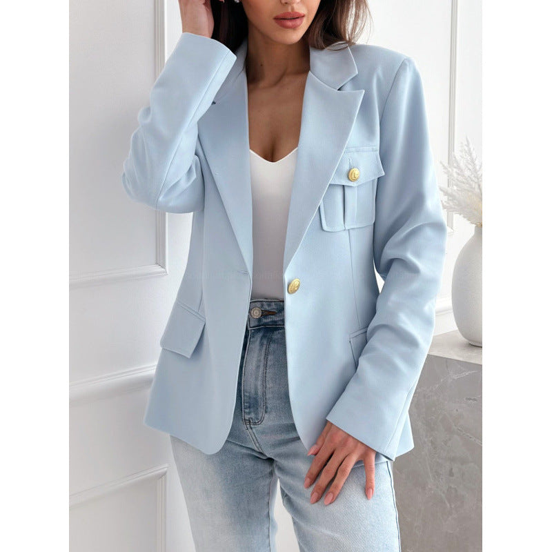 Women's Elegant Blazer with Pockets and Gold Buttons