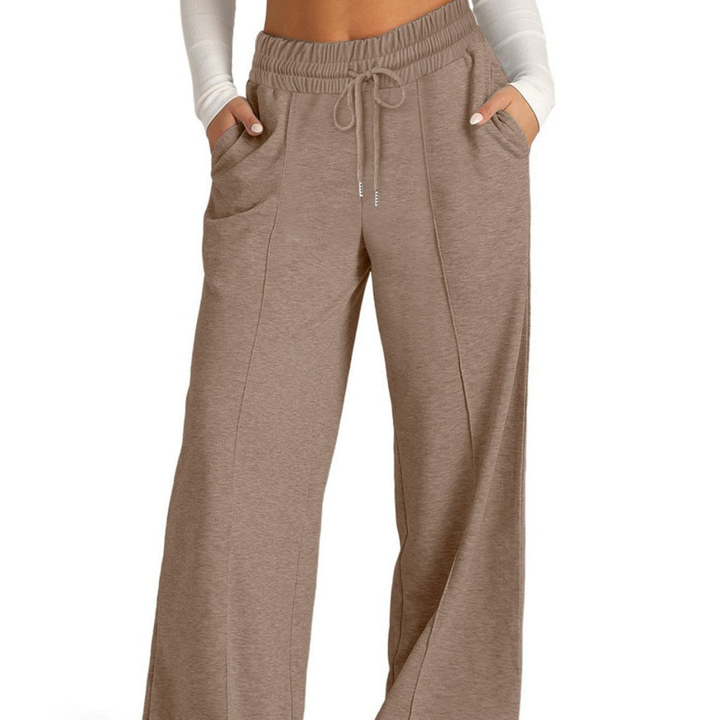 Women's Comfortable Wide-Leg Casual Pants with Elastic Waist and Pockets