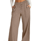 Women's Comfortable Wide-Leg Casual Pants with Elastic Waist and Pockets