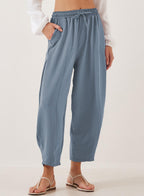 Women's Relaxed Casual Pants with Elastic Waist and Pockets