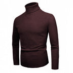 Elegant Knit Sweater with High Collar and Fine Ribbed Texture