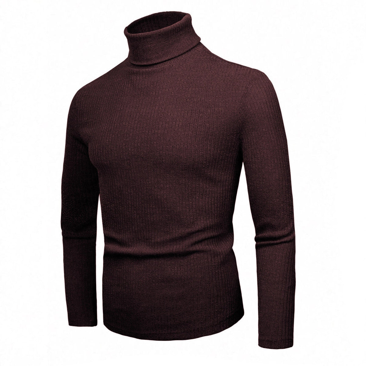 Elegant Knit Sweater with High Collar and Fine Ribbed Texture
