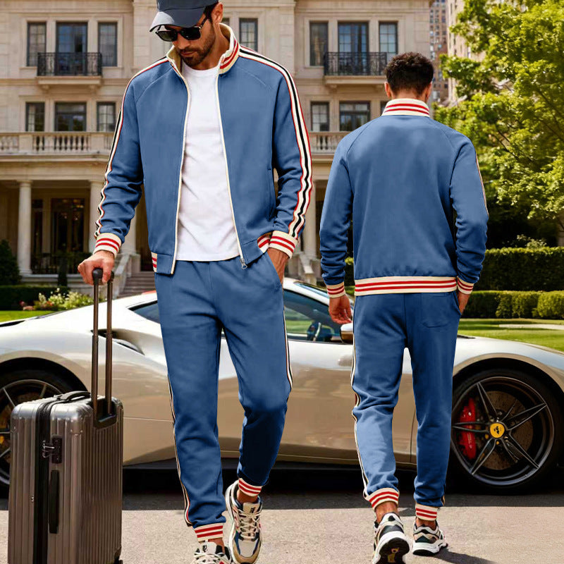 Men's Sporty Tracksuit with Striped Ribbed Cuffs