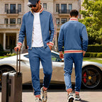 Men's Sporty Tracksuit with Striped Ribbed Cuffs