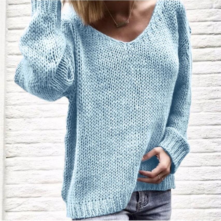 Women's Coarse V-Neck Sweater with Casual Cut and Textured Fabric