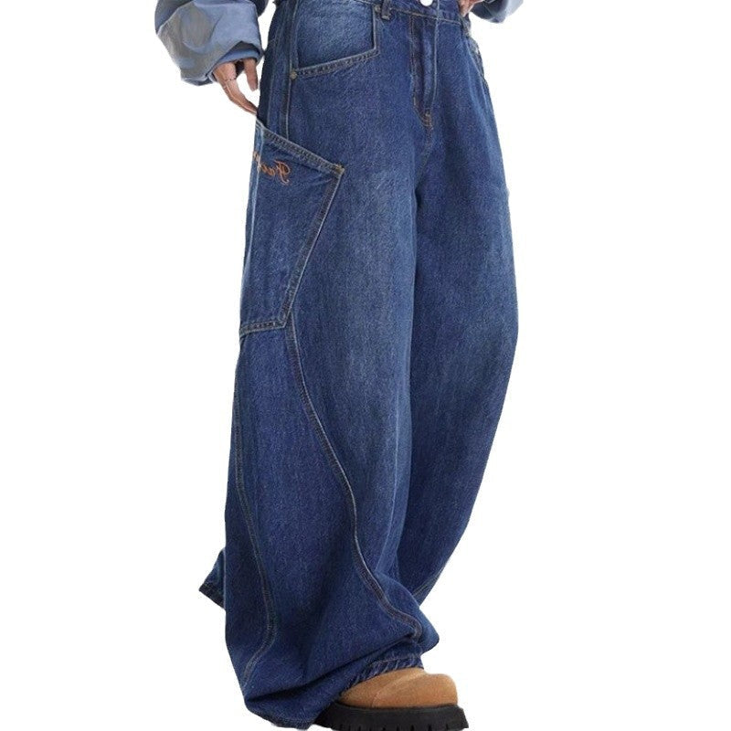 Women's Baggy Jeans with Wide Cut and Practical Cargo Pockets