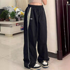 Women's Casual Pants with Side Contrast Stripes and Elastic Waist