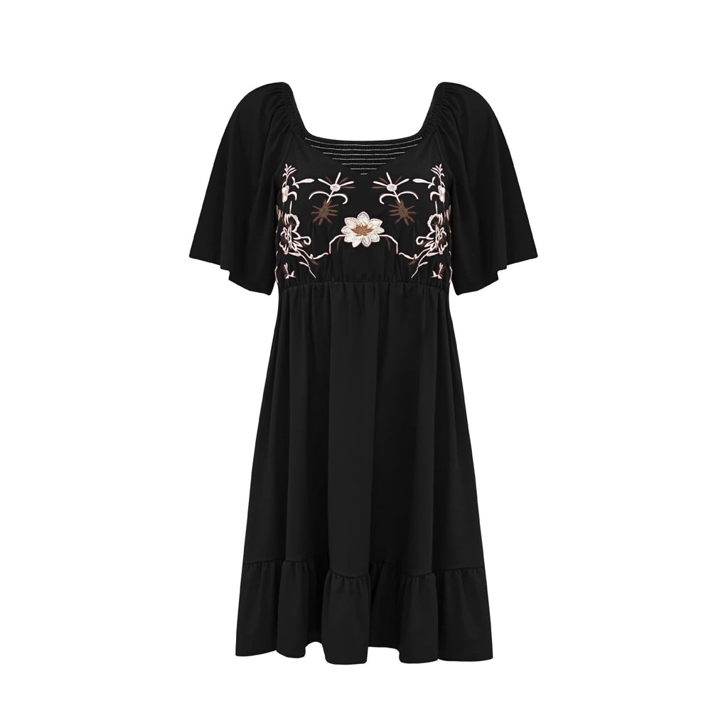 Women's Floor-Length Summer Dress with Embroidery and Flared Hem