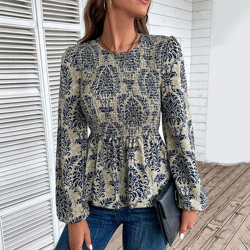 Elegant Floral Puff Sleeve Blouse
