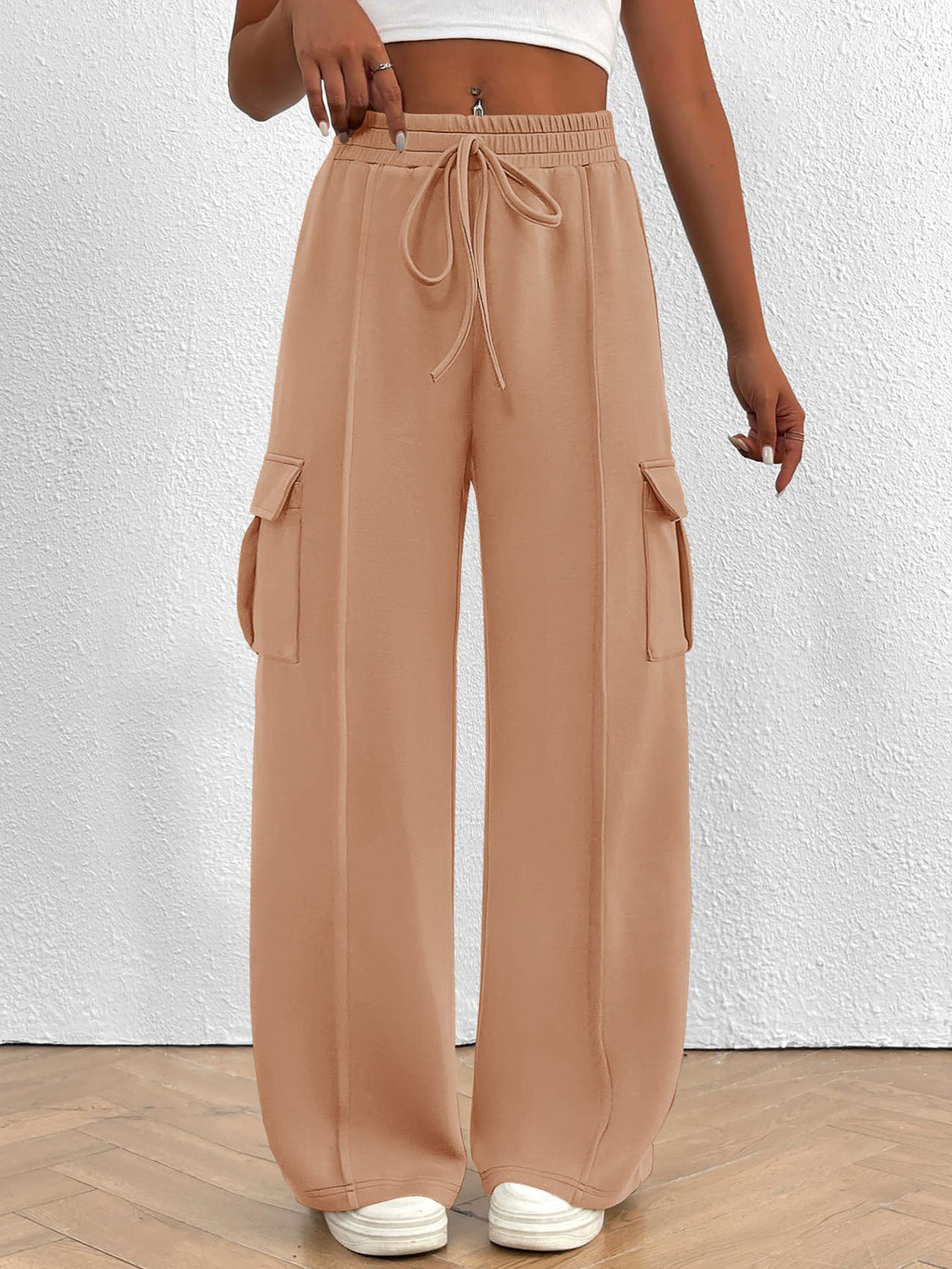 Women's Wide-Leg Cargo Pants with Elastic Waist