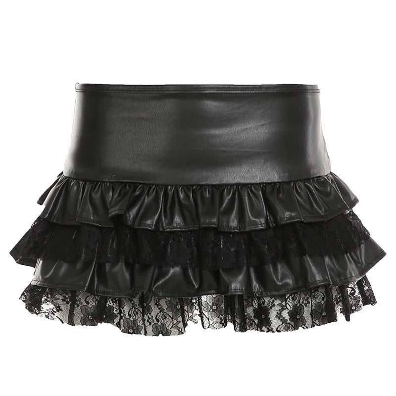 Women's Mini Skirt with Ruffle Details and Lace Accents
