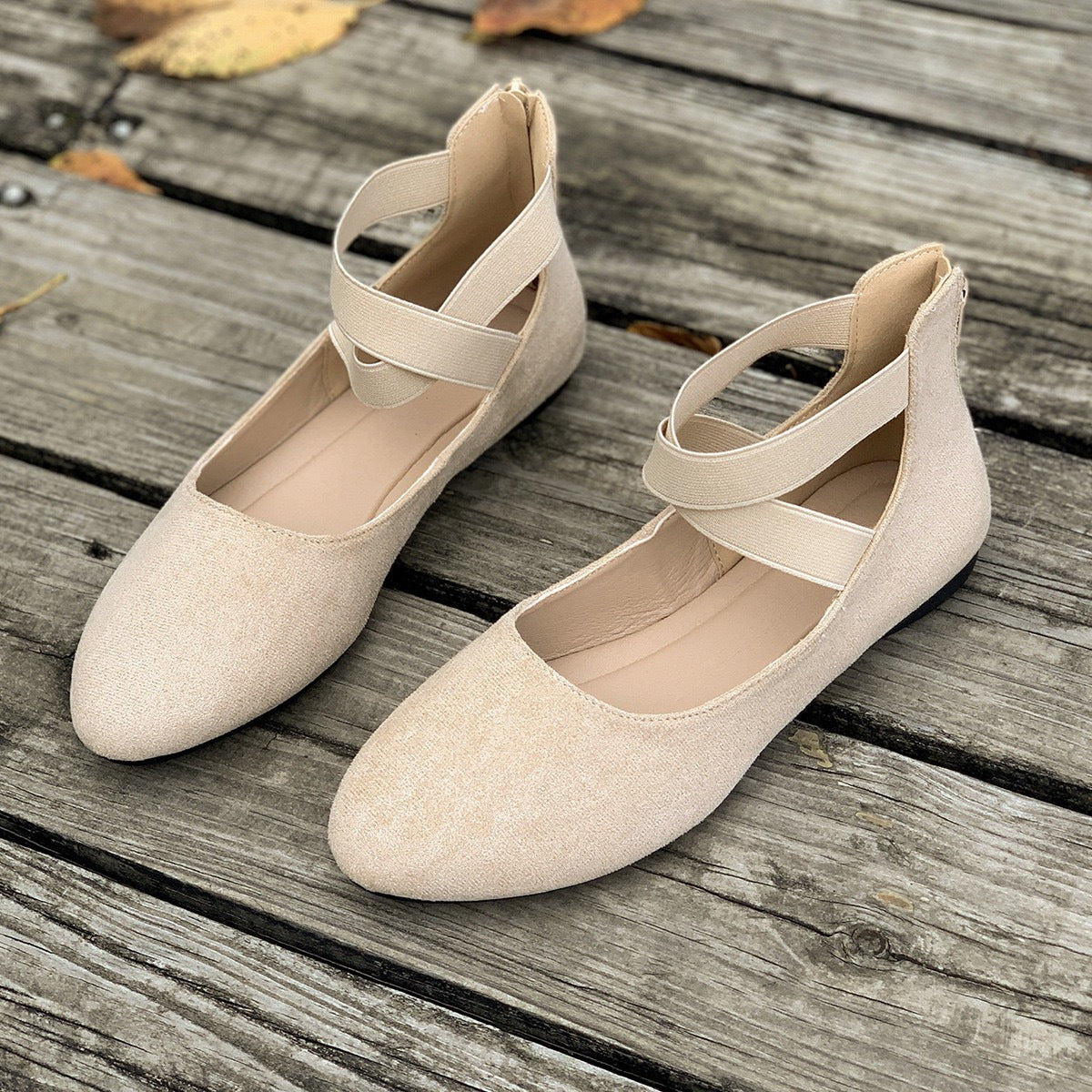 Women's Ballet Flats with Elastic Cross Straps