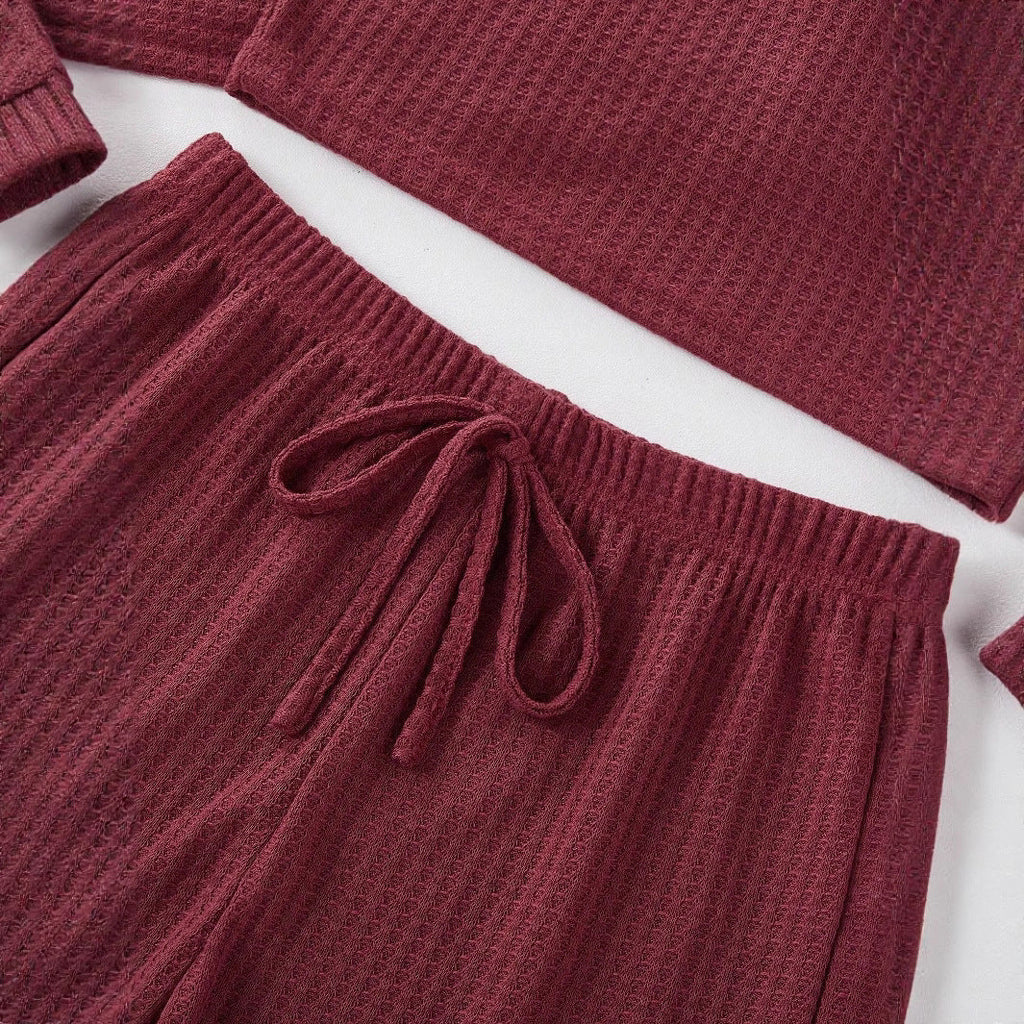 Women's Comfortable Two-Piece Waffle Knit Set