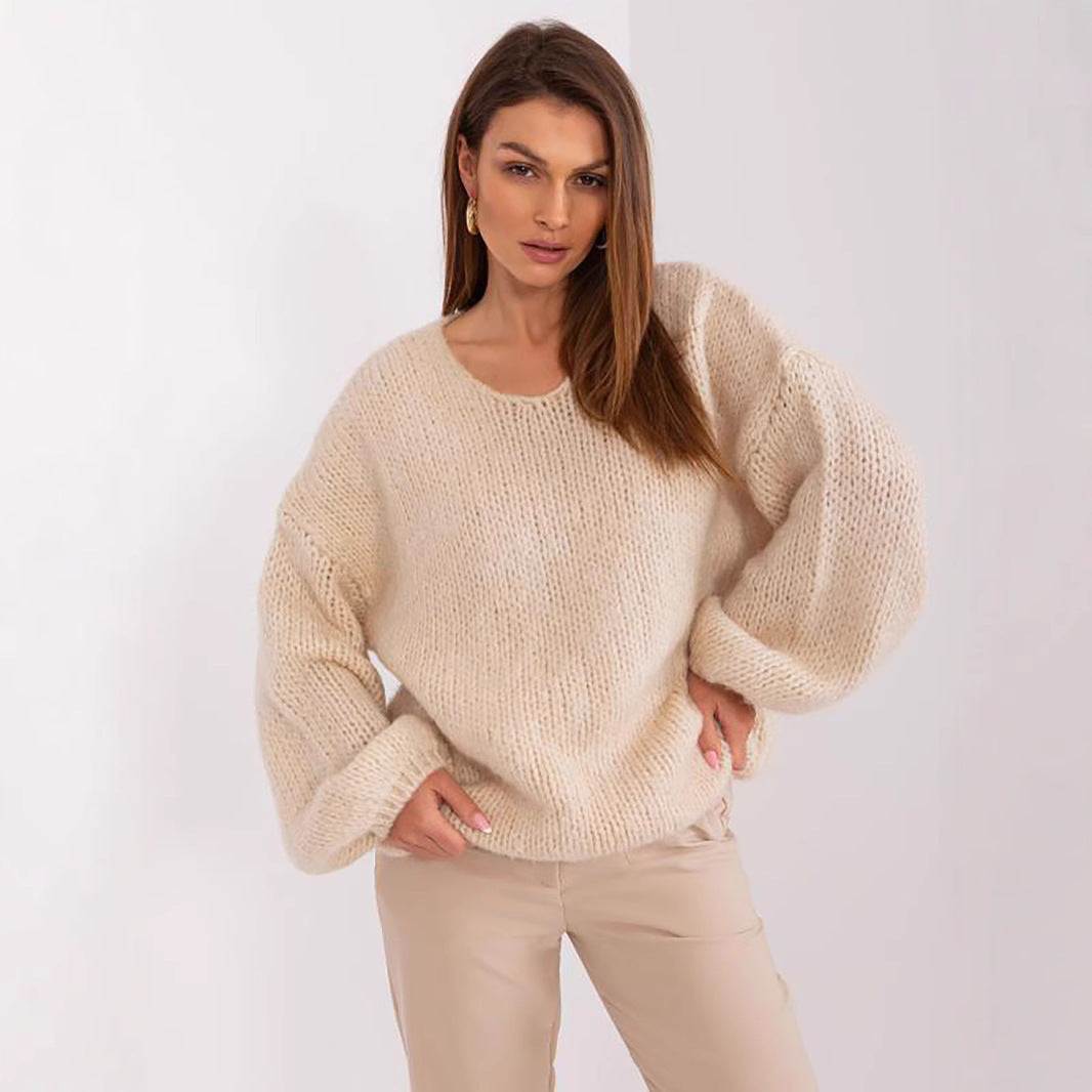 Women's Cozy Oversized Knit Sweater with Voluminous Sleeves
