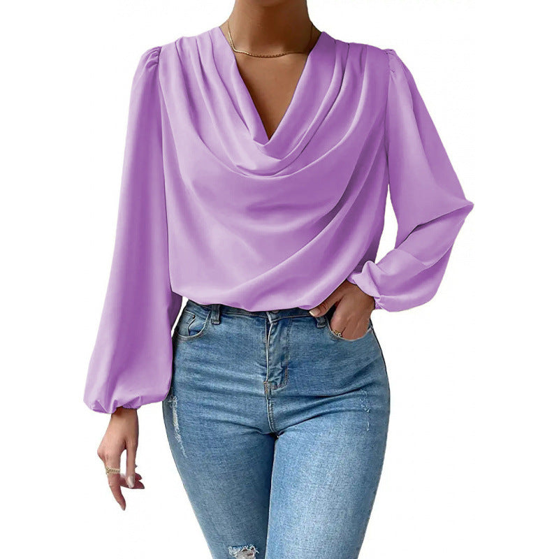 Elegant Blouse with Asymmetric Neckline and Long Sleeves