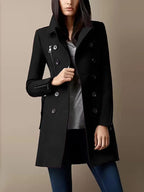 Women's Fashionable Short Coat with Double-Breasted Button Placket and Side Zippers