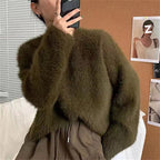 Women's Fluffy Pullover with Casual Fit and High Crew Neck