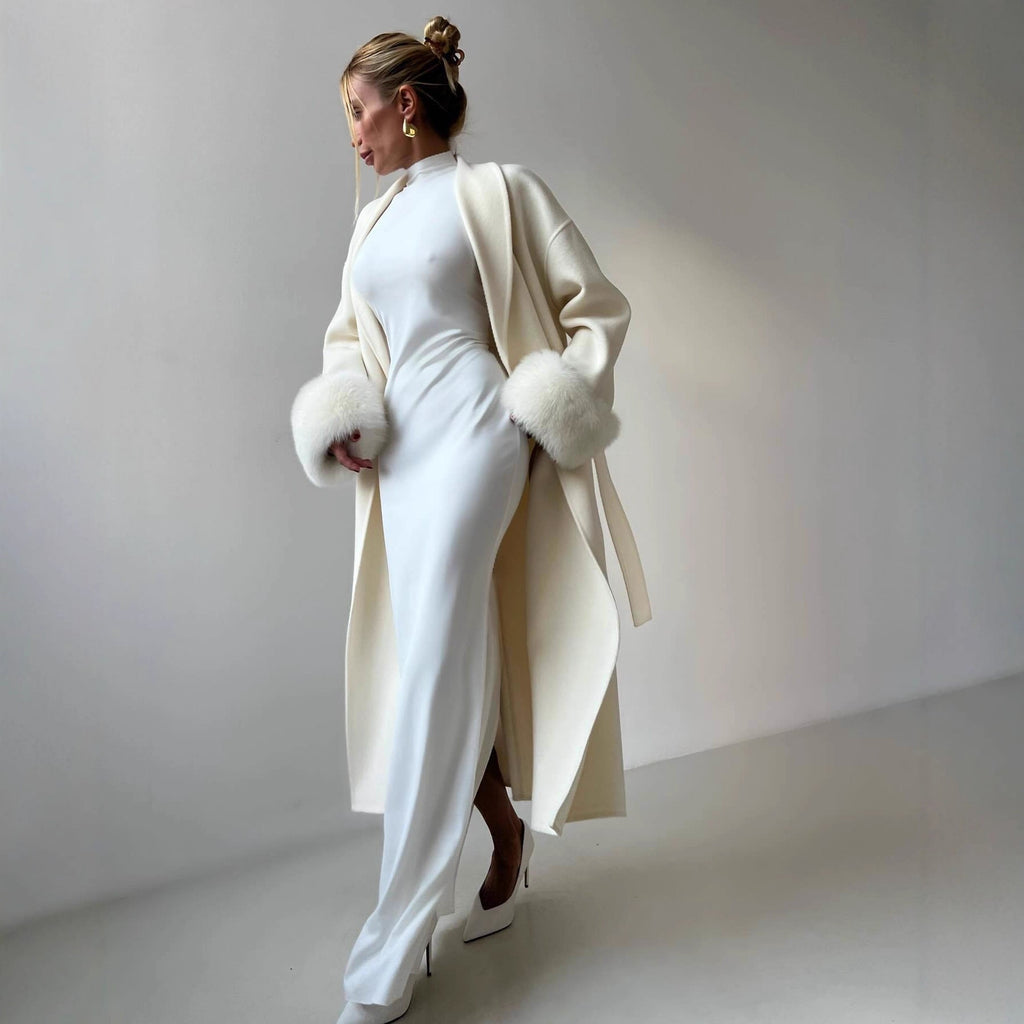 Elegant Long Jacket with Detachable Sleeves