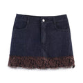 Women's Denim Skirt with Elegant Lace and Button Details