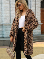 Elegant Leopard Print Faux Fur Coat
