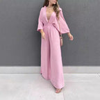 Women's Casual Two-Piece Set with Airy Blouse and Wide-Leg Pants