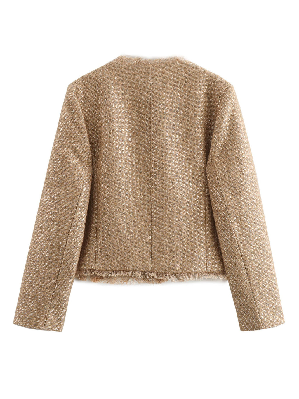 Elegant Tweed Jacket with Fringes and Decorative Buttons