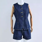 Women's Denim Overall with Chic Cut and Button Details