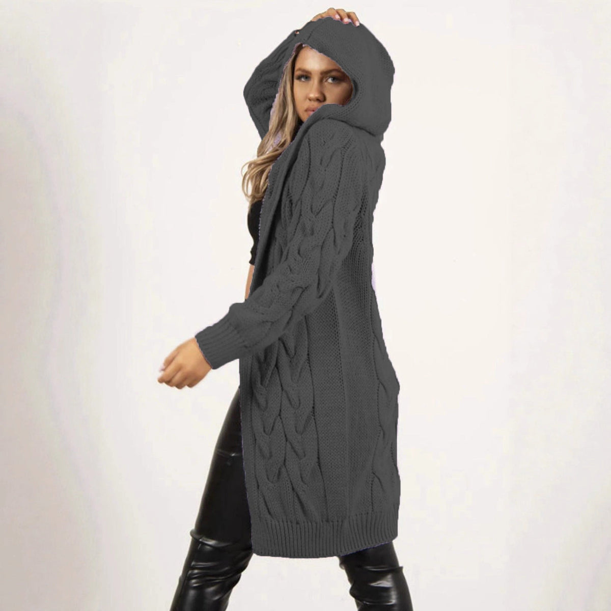 Women's Chunky Knit Coat with Hood
