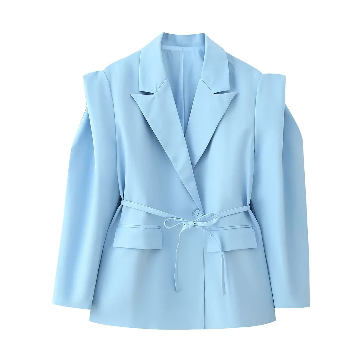 Women's Elegant Oversized Blazer Jacket with Belt and Shoulder Pads