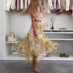 Women's Maxi Skirt with Floral Layers and Transparent Design