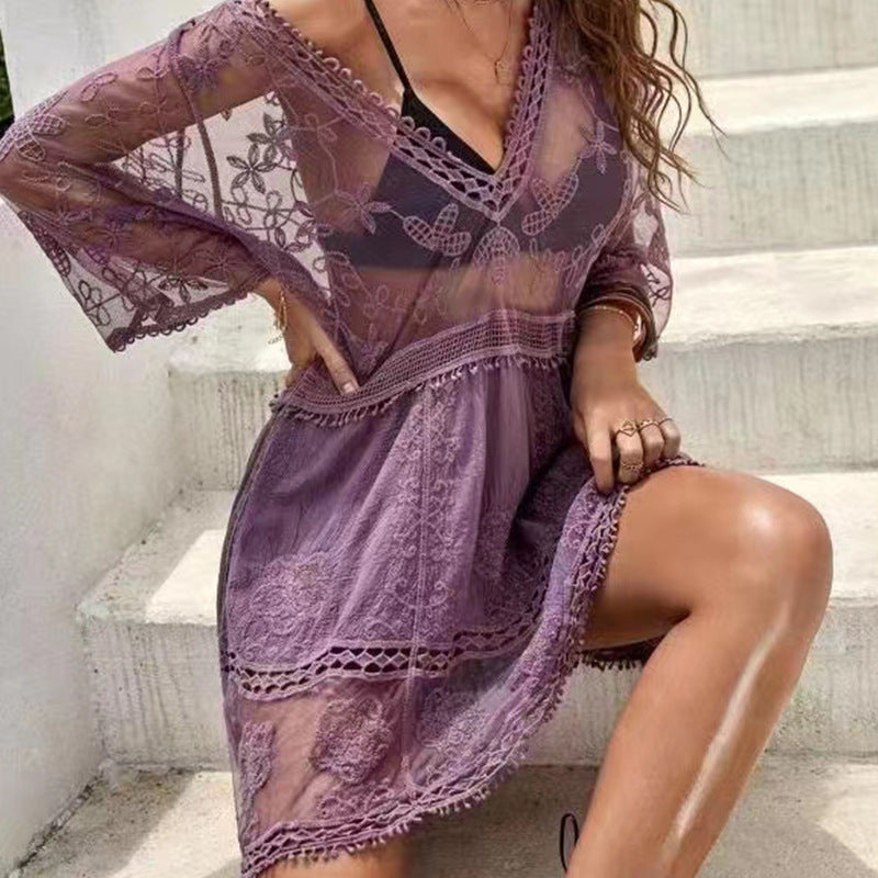 Women's Airy Beach Cover-Up with Elaborate Embroidery